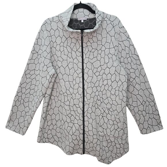 Habitat Jacket Sweater Womens Large Grey Asymmetrical Cobblestone Lagenlook Zip - Picture 1 of 12